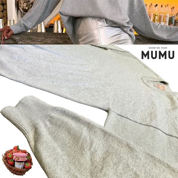 Show Me Your MuMu Classic M Crewneck Sweater Cuffed Sleeves Silver Metallic - Picture 10 of 14